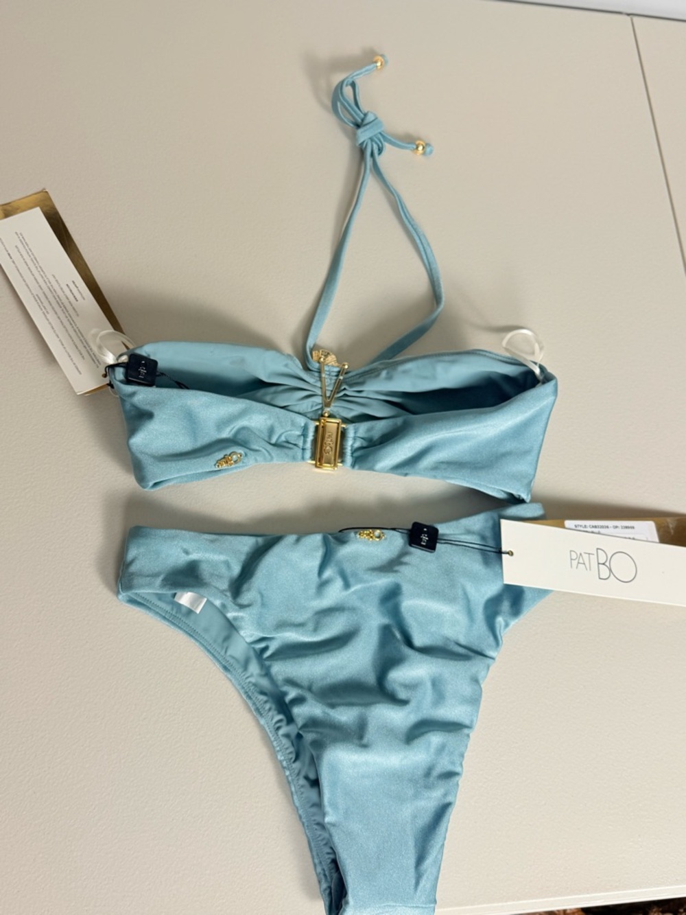 PatBO Seafoam Green Strapless Bikini Set with Gold Shell Accents 2pc NWT - Picture 9 of 9